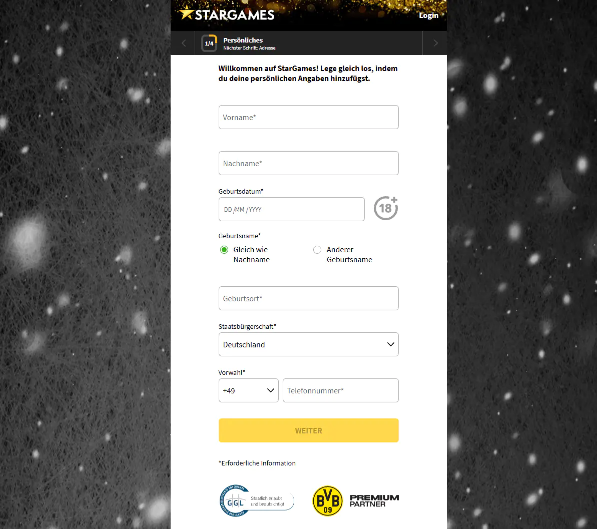 Stargames Registrierungsprozess